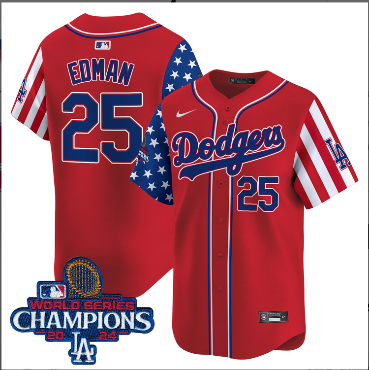 Men MLB Los Angeles Dodgers #25 Edman American Style red 2024 World Series Champions  Limited Jersey->los angeles dodgers->MLB Jersey